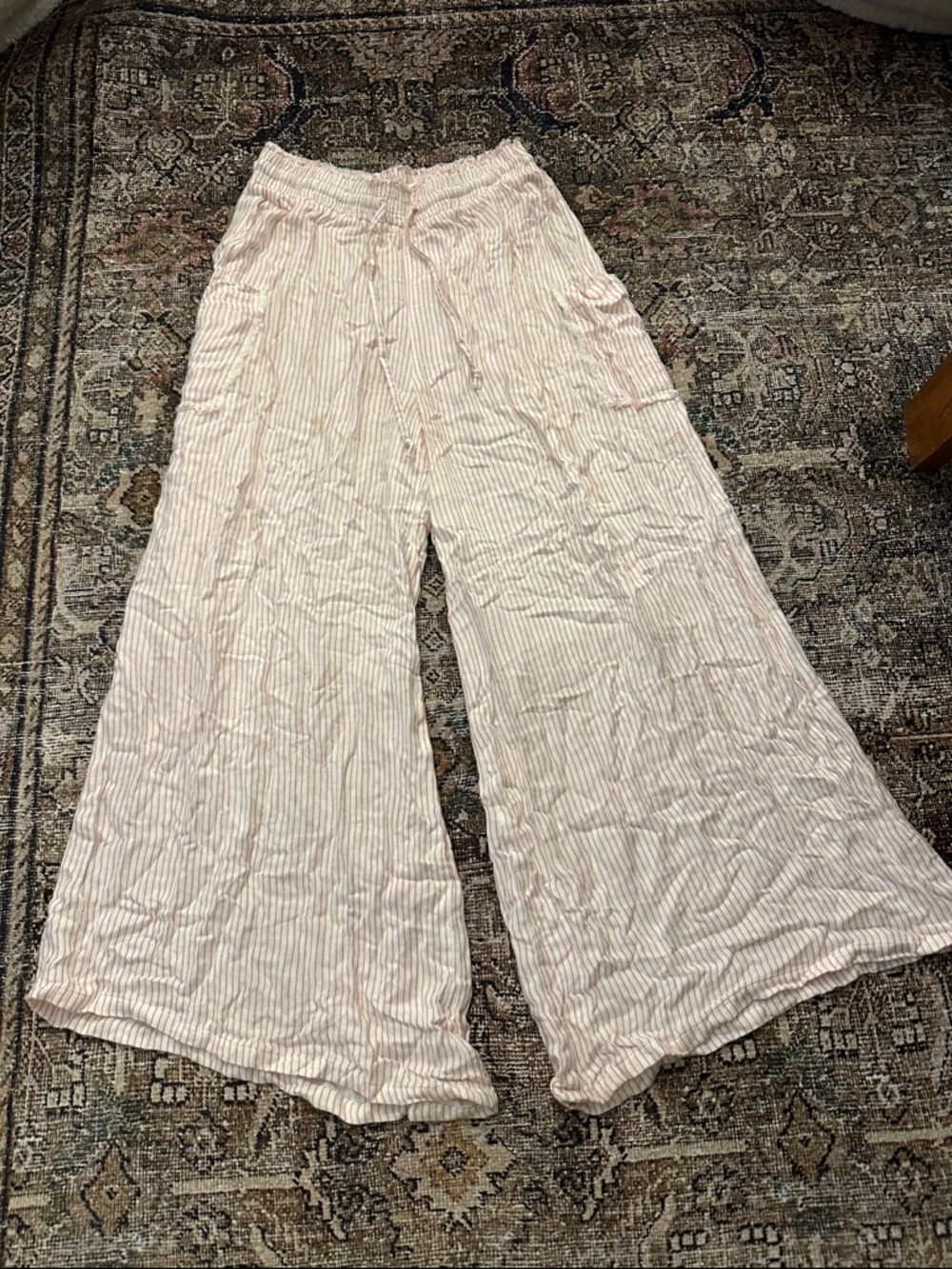 Vintage Havana Pale Pink Striped Wide-Leg Pants